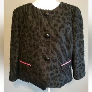 Armani Collezioni Italy Black Animal Print Hot Pink Trim Blazer Jacket 14